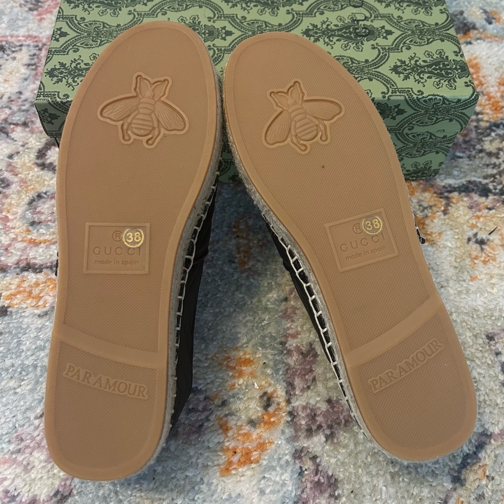 Gucci Black Espadrille Loafers with Gold Accent - Picture 9 of 12